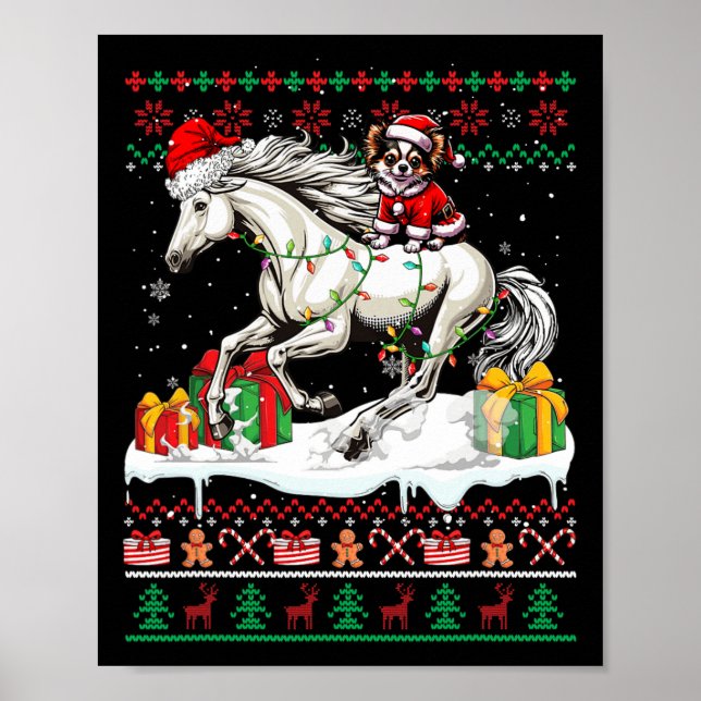 Santa Chihuahua Riding Horse Christmas Sweater Lov Poster (Front)