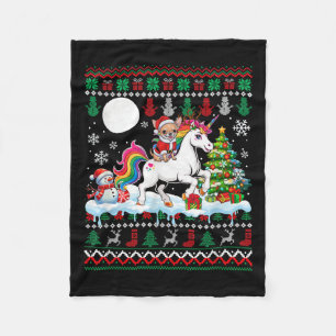 Santa Chihuahua Riding Unicorn Sweater Christmas O Fleece Blanket
