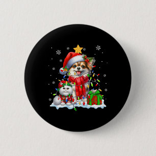 Santa Chihuahua With Elf Cat Christmas Lights Owne Button