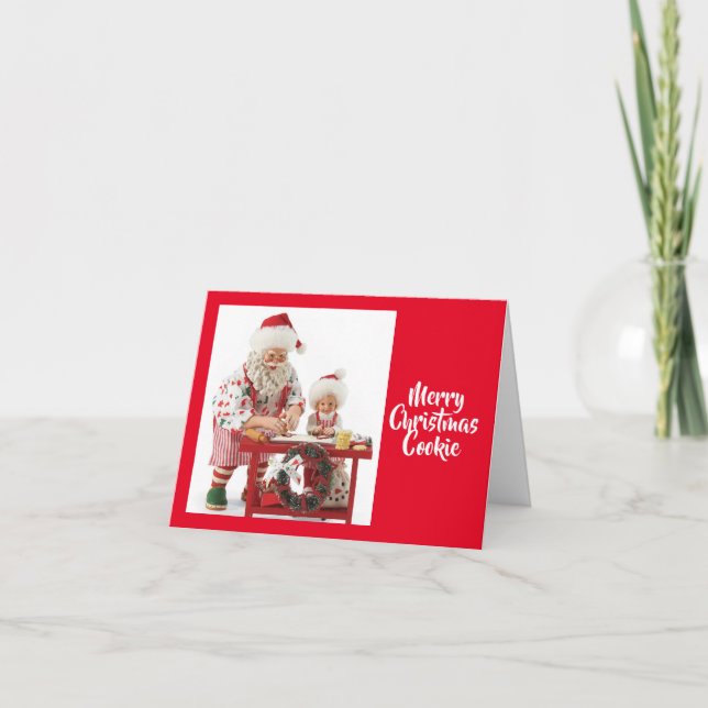 Santa & Child Bake Cookies Christmas Holiday Card (Front)
