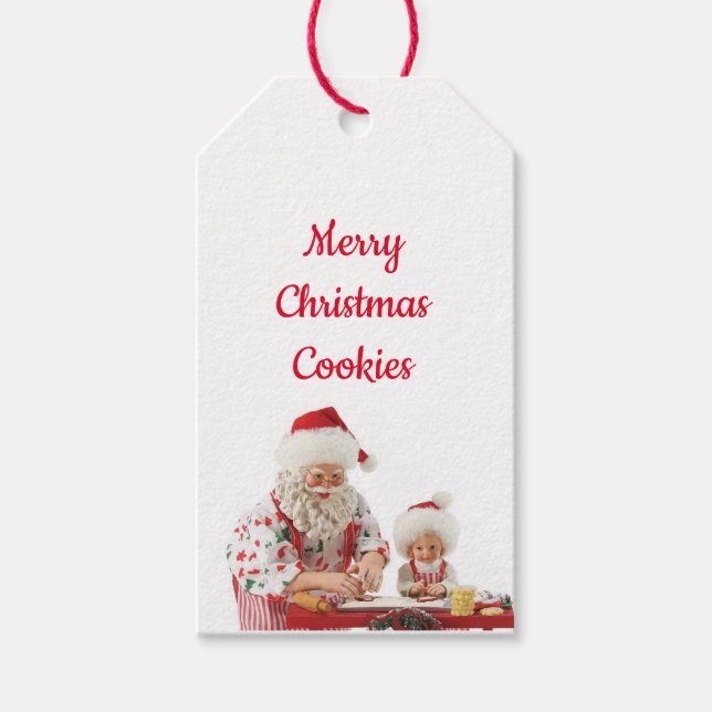 Santa & Child Baking Chritmas Cookies Gift Tag (Front)