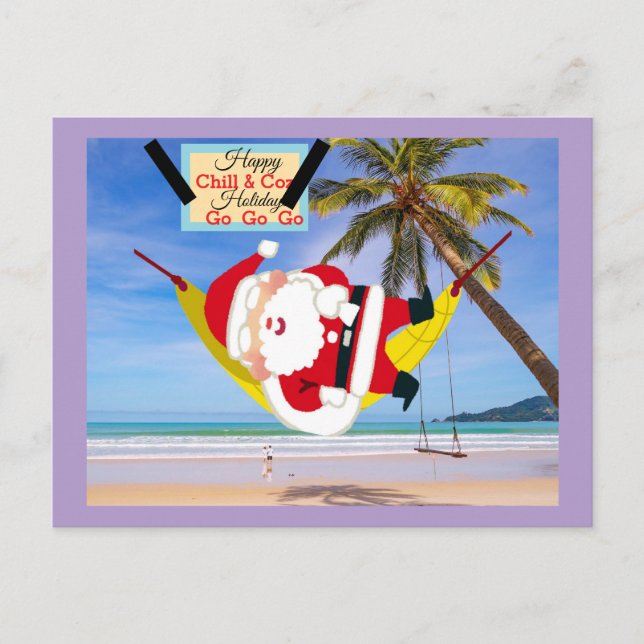 Santa chilling out hammock & palm trees postcard (Front)