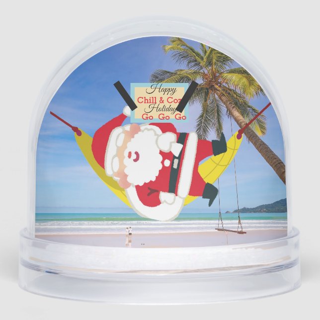 Santa chilling out hammock & palm trees snow globe (Front)