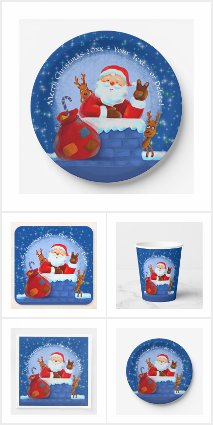 Santa Chimney Reindeer Sack Add Year Text Blue