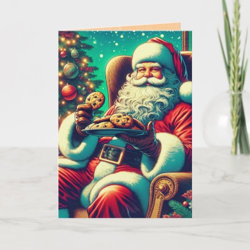 Santa Chocolate Chip Cookies  Vintage Christmas Card