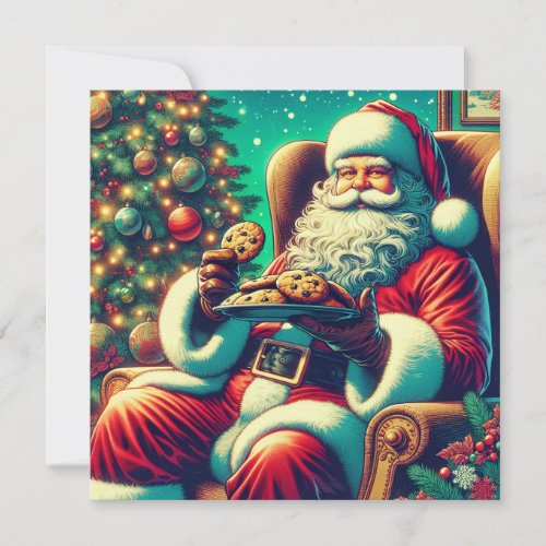 Santa Chocolate Chip Cookies  Vintage Christmas Holiday Card