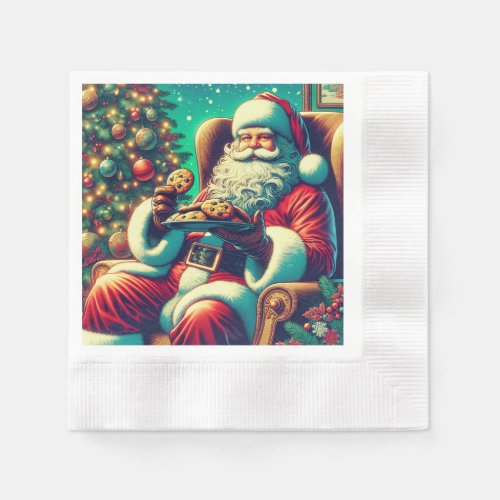 Santa Chocolate Chip Cookies  Vintage Christmas Napkins