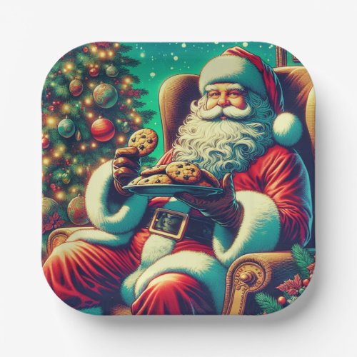 Santa Chocolate Chip Cookies  Vintage Christmas Paper Plates