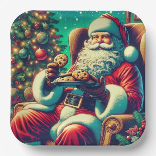 Santa Chocolate Chip Cookies  Vintage Christmas Paper Plates