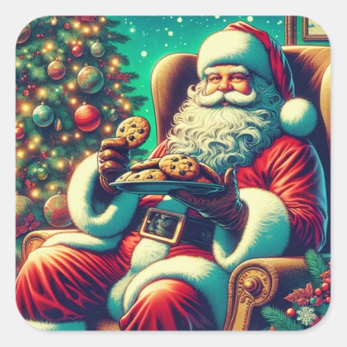 Santa Chocolate Chip Cookies  Vintage Christmas Square Sticker