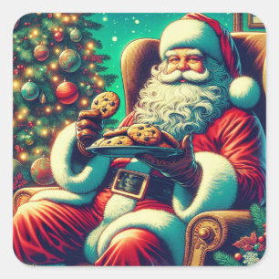 Santa Chocolate Chip Cookies Vintage Christmas Square Sticker