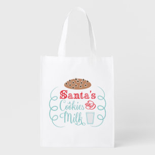 Santa chocolate chip cookies with milk grocery bag