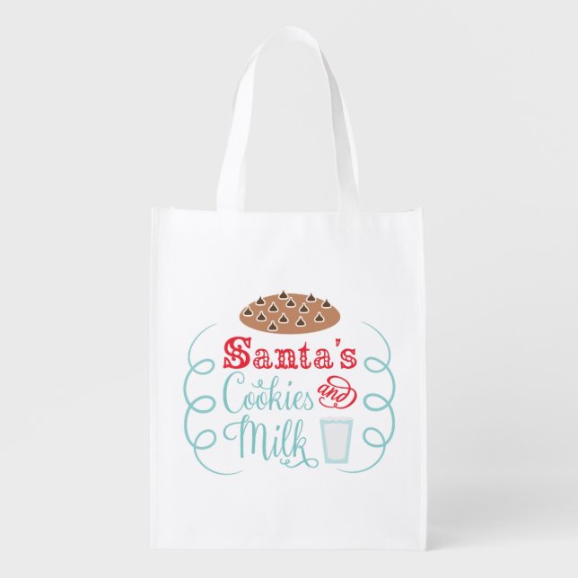 Santa chocolate chip cookies with milk grocery bag (Front)