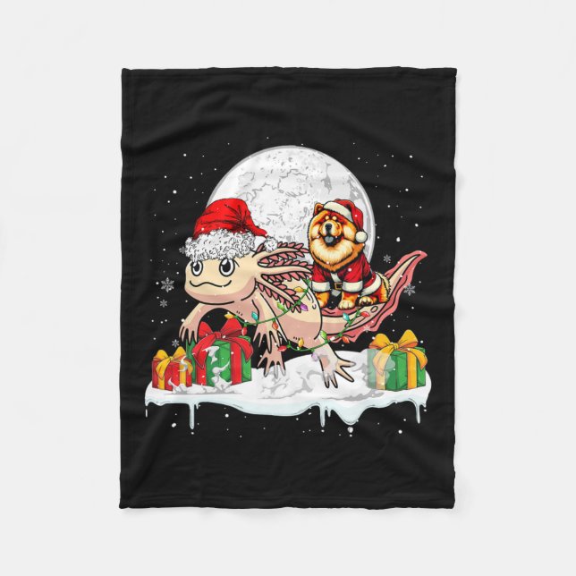 Santa Chow Chow Riding Axolotl Christmas Owner Kid Fleece Blanket (Front)
