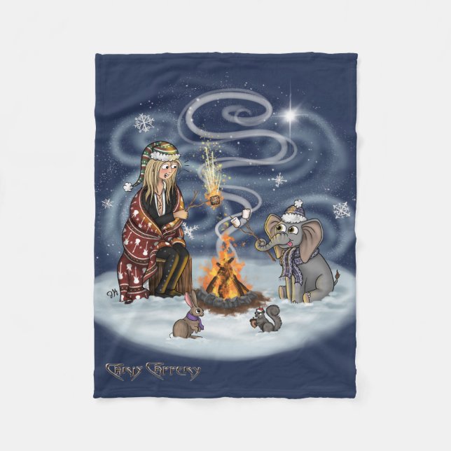 Santa Chris & Wilbur Fireside Friends Fleece Blank Blanket (Front)