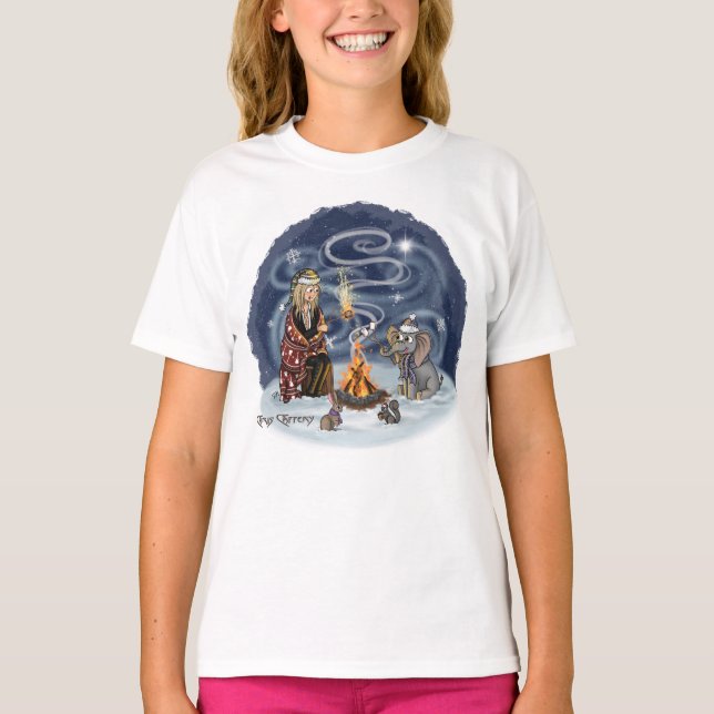 Santa Chris & Wilbur Fireside Friends Girl's T-Shirt (Front)