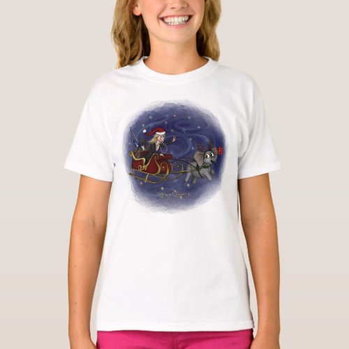 Santa Chris  Wilbur Sleigh Ride Girls T_shirt