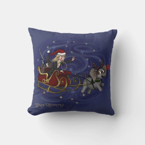 Santa Chris  Wilbur Sleigh Ride Throw Pillow