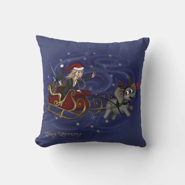 Santa Chris & Wilbur Sleigh Ride Throw Pillow (Front)
