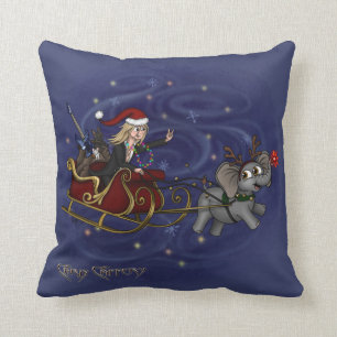 Santa Chris & Wilbur Sleigh Ride Throw Pillow