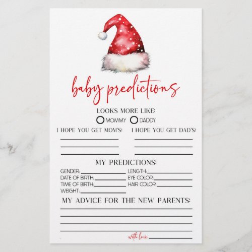 Santa Christmas Baby Shower Predictions Activity Stationery