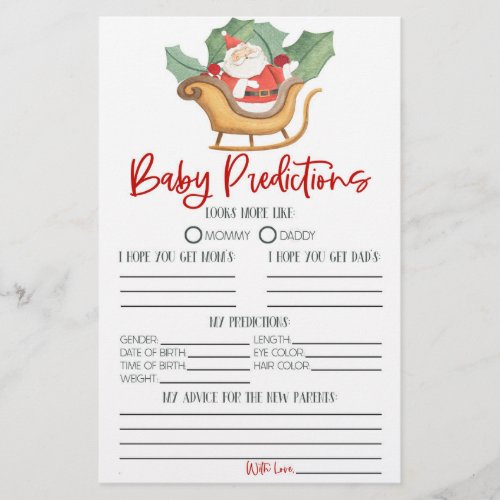 Santa Christmas Baby Shower Predictions Activity Stationery