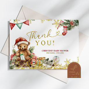 Santa Christmas Bear Baby Shower Thank You Card