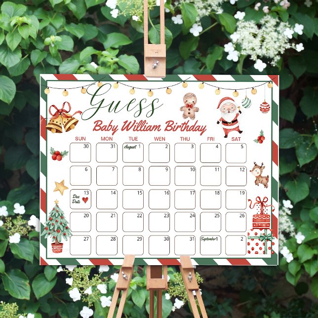Santa Christmas Birthday Guess Due Date Calendar Foam Board (Creator Uploaded)