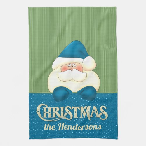 Santa Christmas Blue and Green Cooks Kitchen Towel