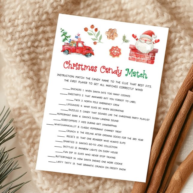 Santa Christmas Candy Match Game Holiday Card (Christmas Party Games)