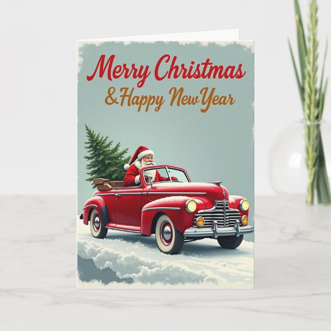 Santa Christmas Car New Year Card (Front)