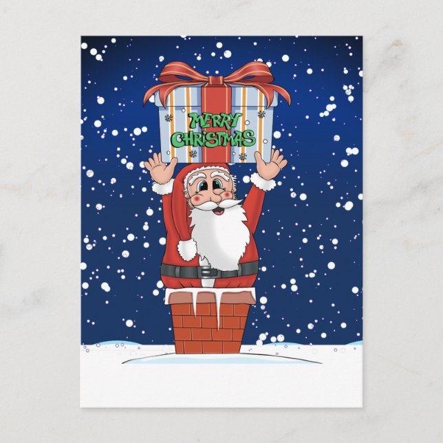 Santa Christmas Cartoon Snow Fall Holiday Postcard (Front)