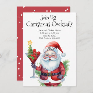 Santa Christmas Cockails Party Flat Holiday Card