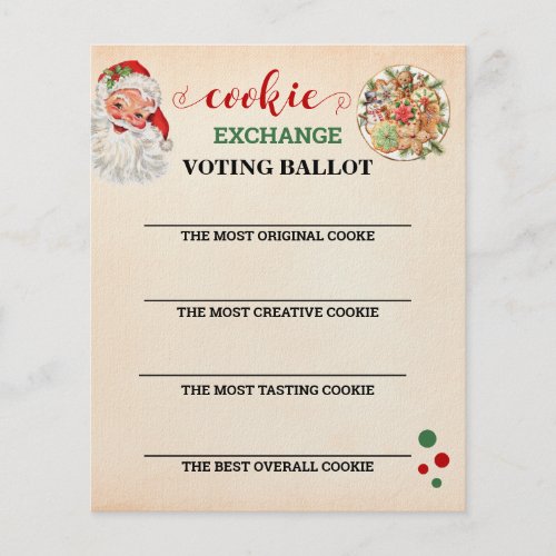 Santa Christmas Cookie Exchange Voting Card Flyer