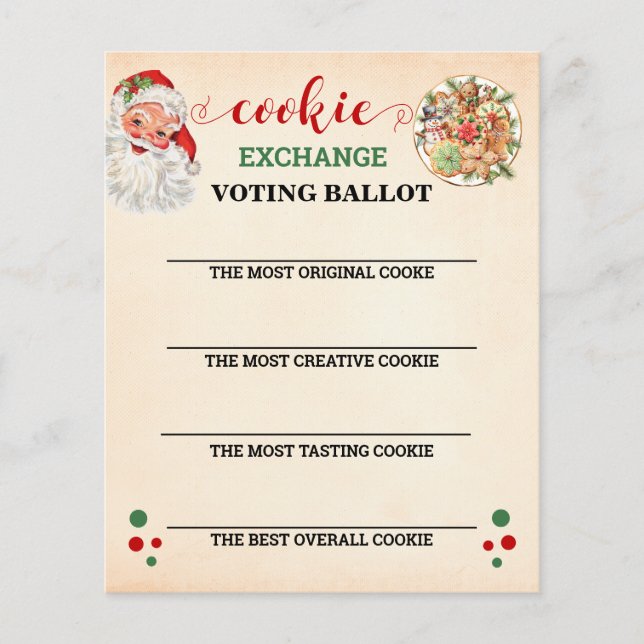 Santa Christmas Cookie Exchange Voting Card Flyer (Front)