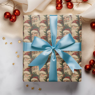 Santa Christmas Decoupage Vintage  Wrapping Paper