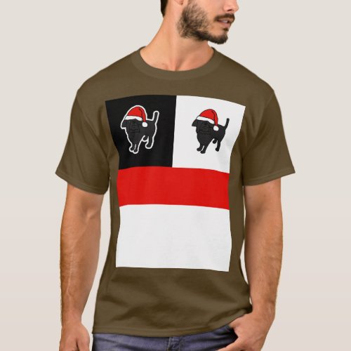 Santa Christmas Dogs on Red White and Black T_Shirt