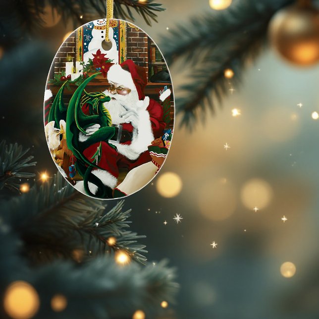 Santa Christmas Dragon Fantasy Ceramic Ornament (Creator Uploaded)