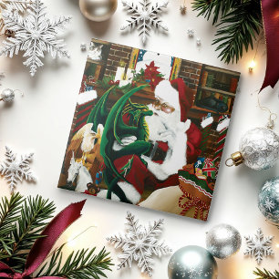 Santa Christmas Dragon Fantasy Ceramic Tile