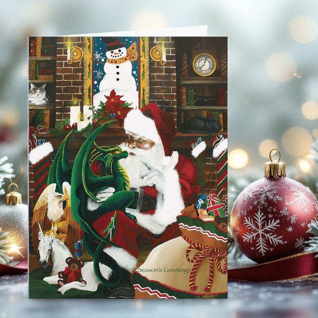 Santa Christmas Dragon Fantasy Holiday Card (Creator Uploaded)