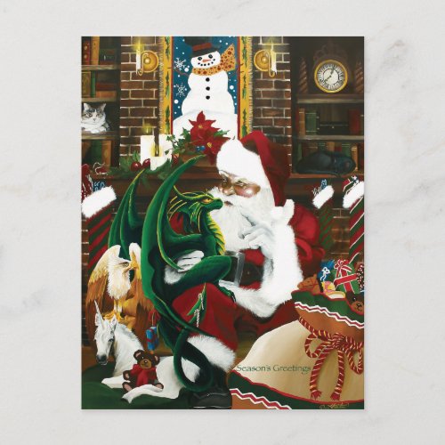 Santa Christmas Dragon Fantasy Holiday Postcard