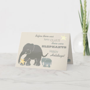Santa Christmas Elephants Typographic Vintage Holiday Card