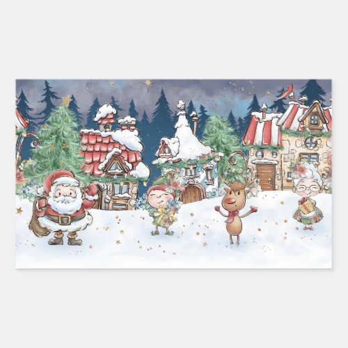 Santa Christmas Elf Rudolph  Rectangular Sticker