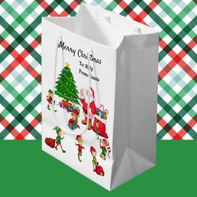 Santa & Christmas elves DIY Custom Name  of Child Medium Gift Bag (Creator Uploaded)