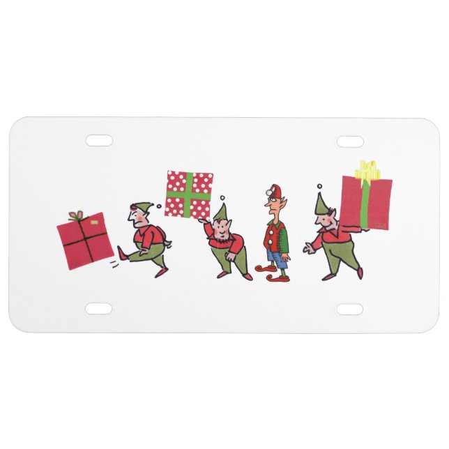Santa Christmas Elves plastic car license plate (Front)
