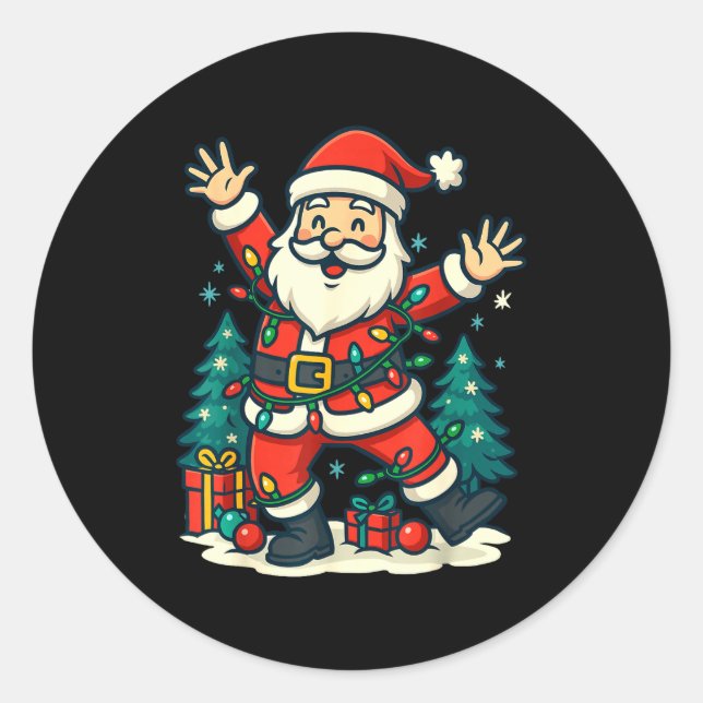 Santa Christmas Festive Jolly Dance Snowy Lights F Classic Round Sticker (Front)