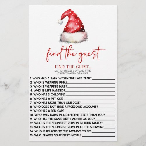 Santa Christmas Find The Guest Baby Shower Game Stationery