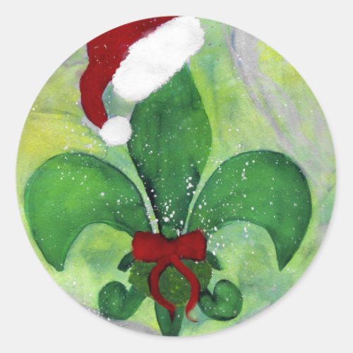 Santa Christmas Fleur de lis Holiday Card Classic Round Sticker