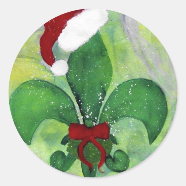 Santa Christmas Fleur de lis Holiday Card Classic Round Sticker (Front)
