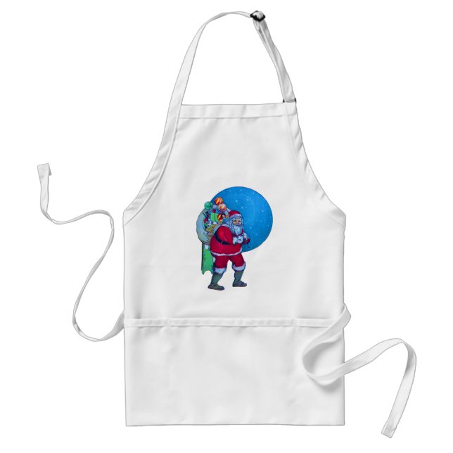 SANTA,CHRISTMAS GIFT SACK AND TOYS IN STARRY SKY   ADULT APRON (Front)